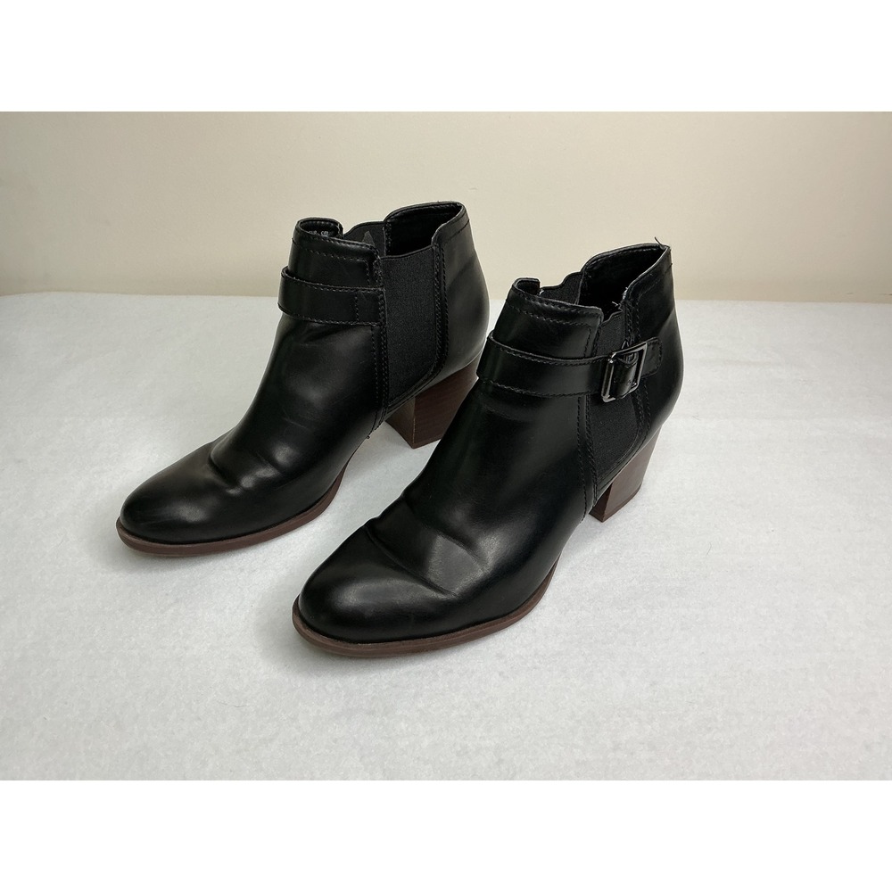 Franco Sarto Malvina Black Ankle Boots Block Heel‎ Buckle 9.5M